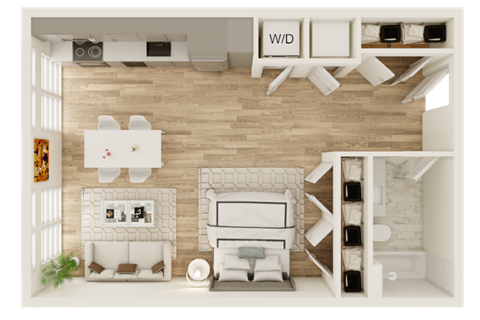 Floor plan for studio, 1 bath, 537 sqft